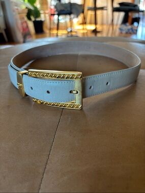 Women's White Leather Belt with Gold Braided Buckle